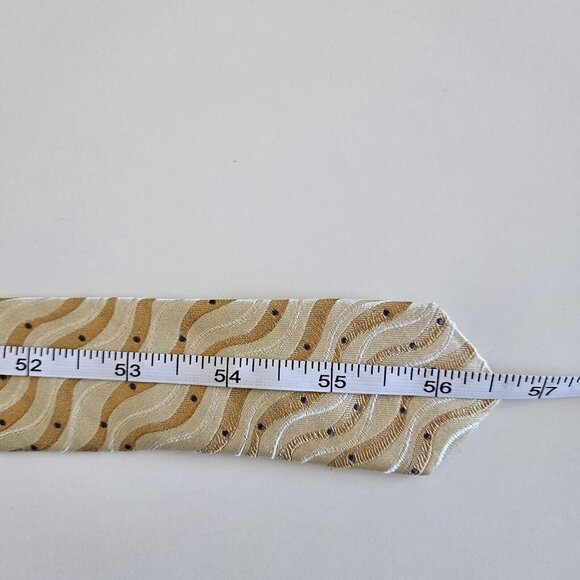 Sazzari Tie Gold White Waves Embroidery Grey Dots 100% SIlk L 56.5 in W 3.75 in - Picture 11 of 13